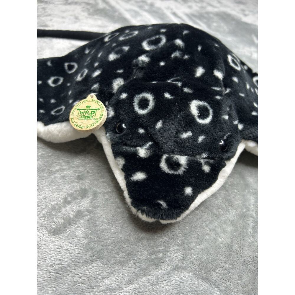Wild Republic Black White STINGRAY FISH 12" Plush Stuffed Animal 2009 Ocean - Picture 2 of 7